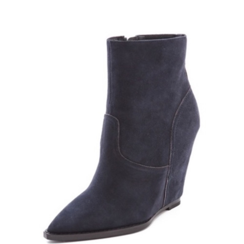 Navy Ash Boots Jasmine Leather Western Pointed Toe Boho Wedge $295 Beautiful